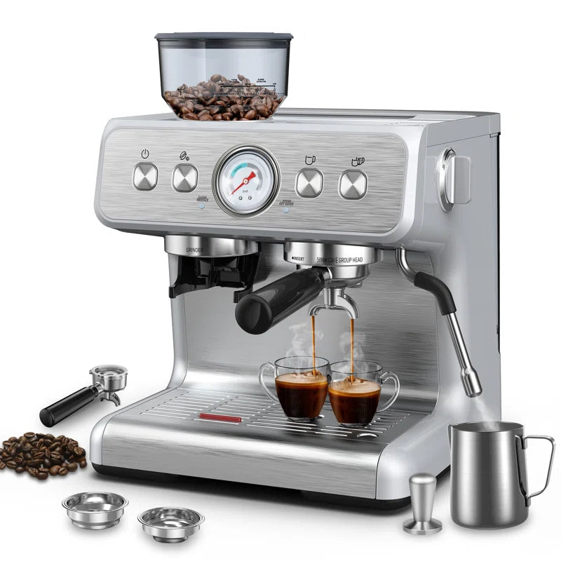 Elite Espresso Machines with Milk Frother Steam Wand, Coffee Grinder & Self-Cleaning