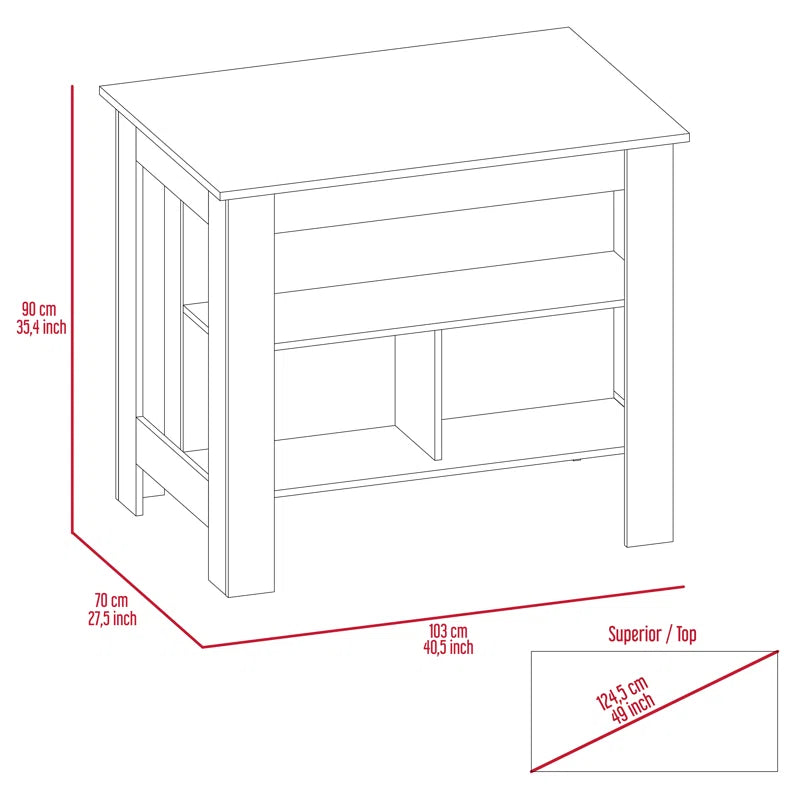 Cala 3-Shelf Wooden Kitchen Island