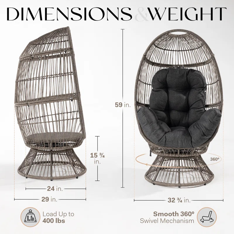Cohner Wicker Swivel Egg Chair for Outdoor Indoor Thick UV Resistant Cushion
