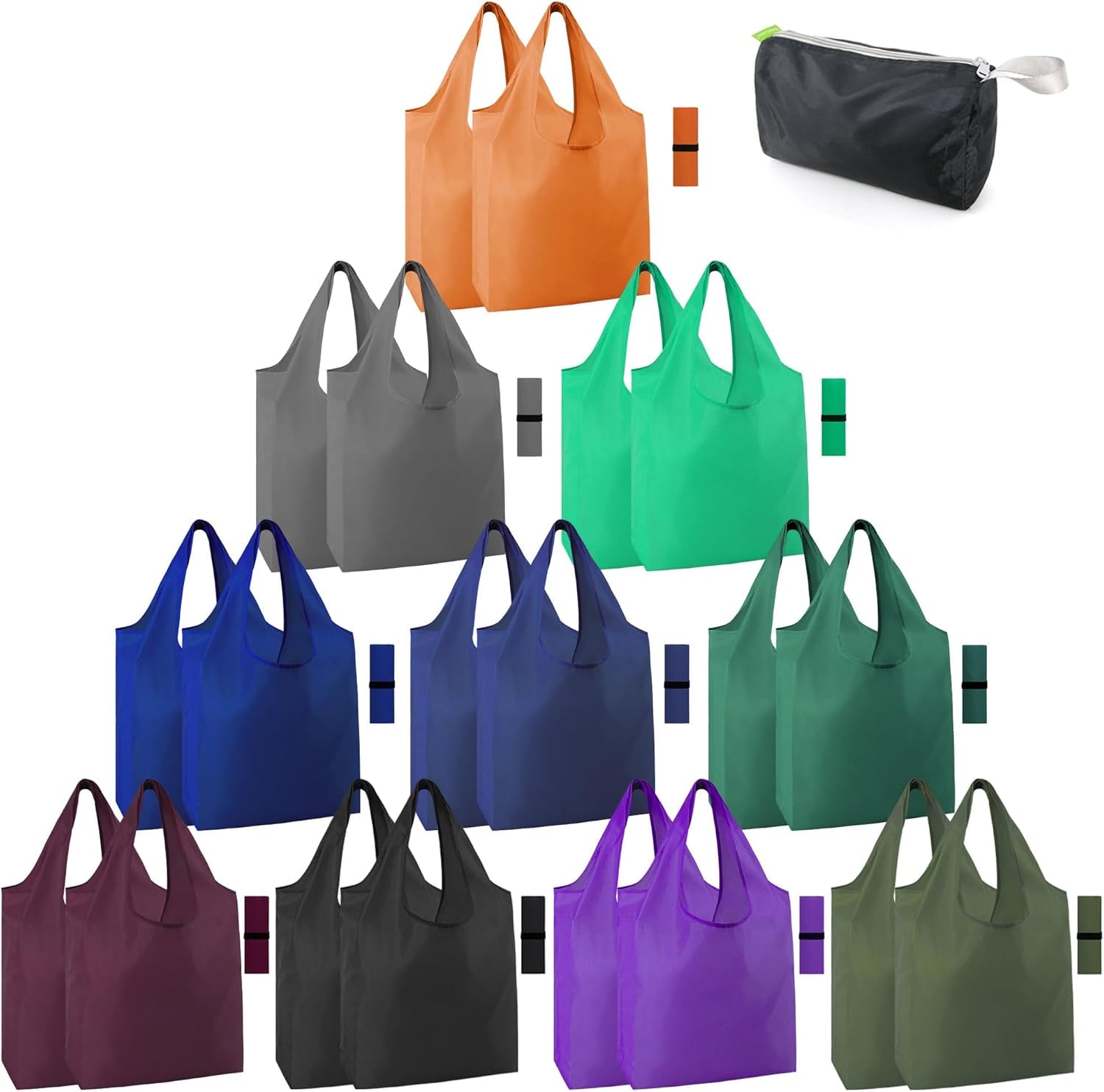 20 Pack Reusable Grocery Bags W Storage Pouch Reusable Shopping Bags Bulk W Elastic Band Colorful 50LBS X-Large Foldable Fabric Bags Machine Washable Heavy Duty Tote Bags for Groceries