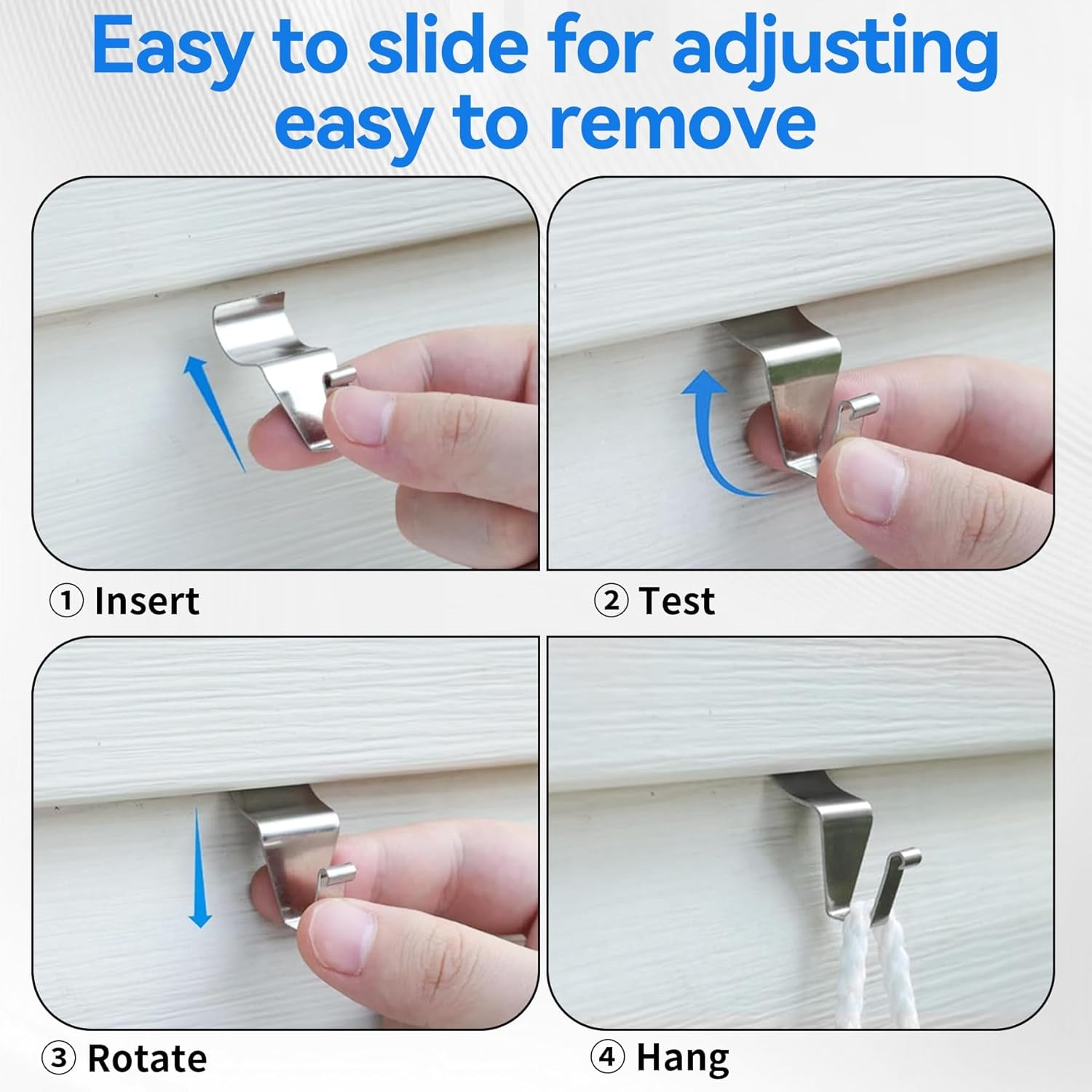 No-Hole Needed Vinyl Siding Hooks, Hanging Clips outside Wall Wreath Light Decor Hanger (15 Pack)