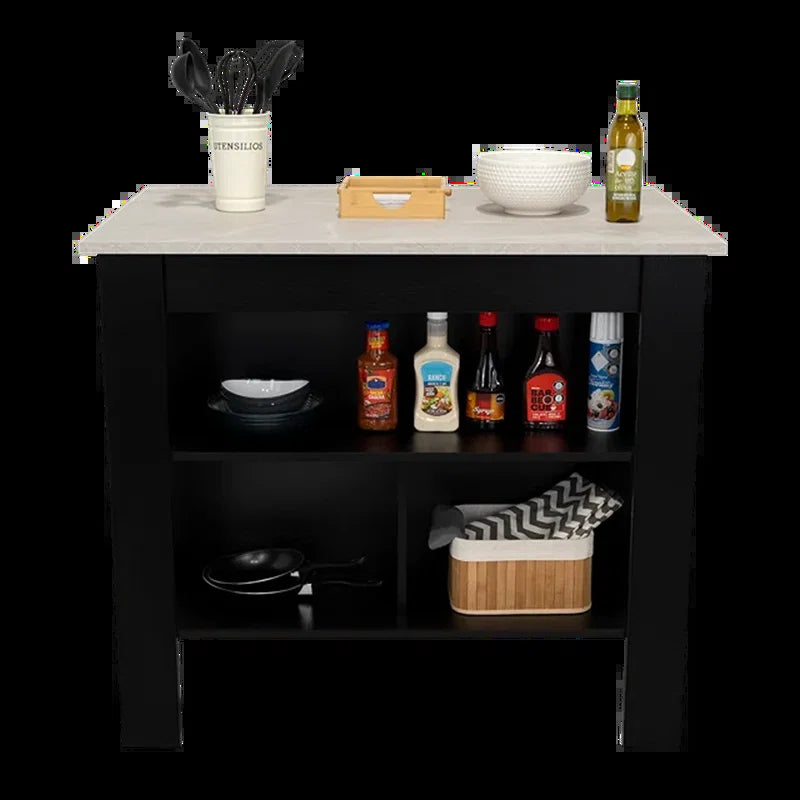 Cala 3-Shelf Wooden Kitchen Island