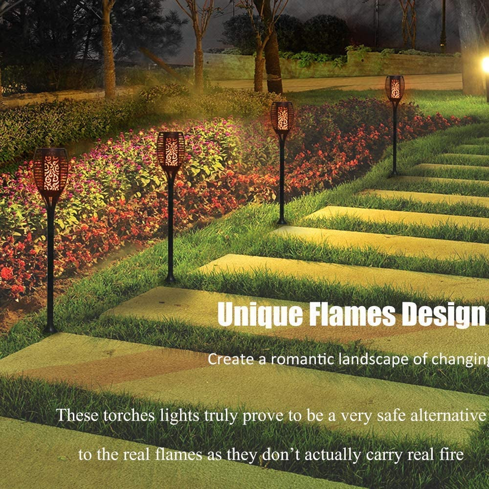 99 Leds Solar Torch Lights with Flickering Flame - 4 Pack, IP65 Waterproof Outdoor Garden Lights for Halloween Decor