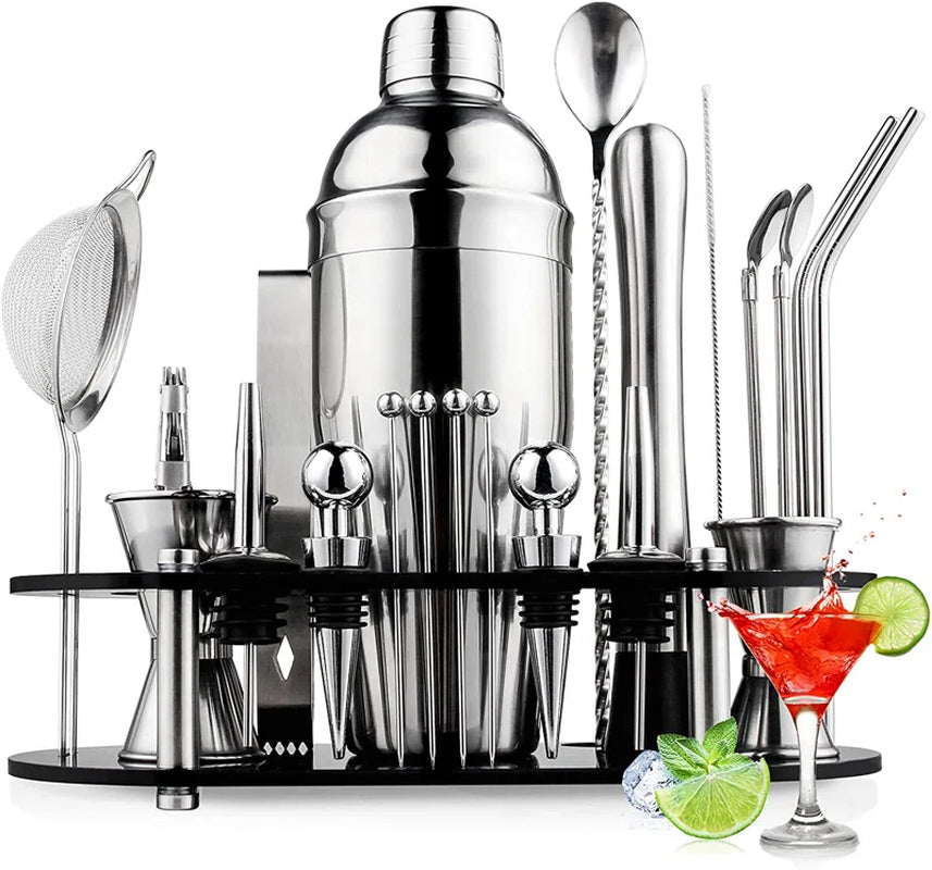 25 Piece Stainless Steel Cocktail Shaker Bar Tool Set with Stand