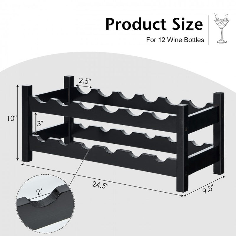 12 Bottles 2-Tier Bamboo Storage Shelf Wine Rack