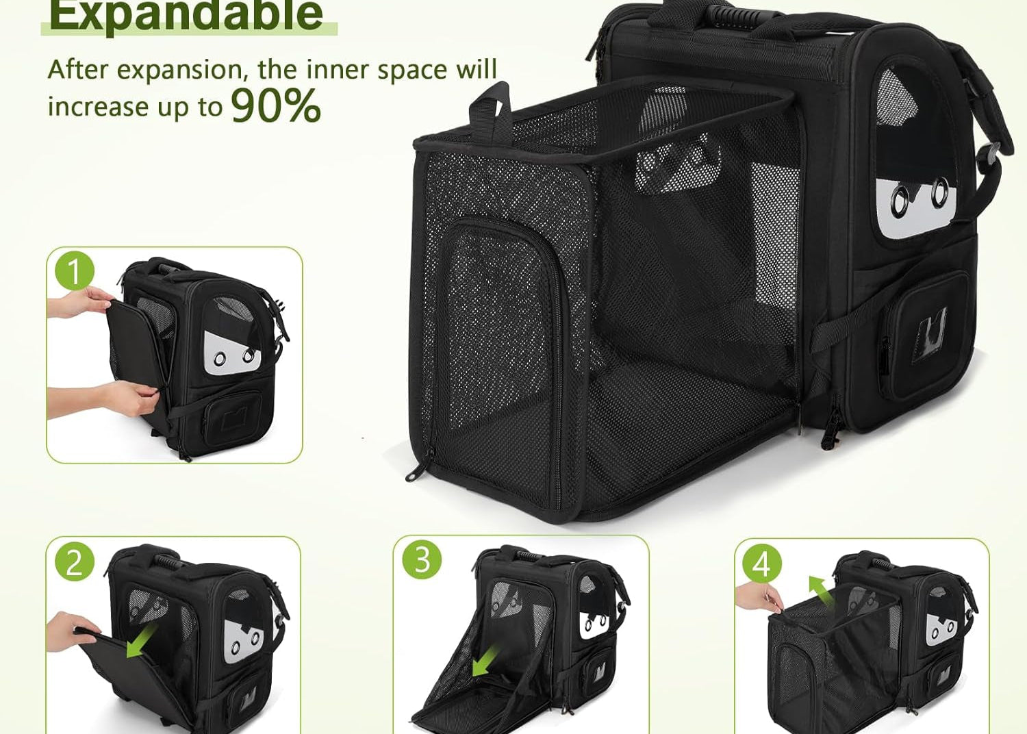 Dog Carrier Backpack Expandable, Pet Backpack Carrier for Small Dogs & Cats up to 18 Lbs, Waterproof & Breathable Mesh Design, Ideal for Hiking, Travel, Camping, and Outdoor Adventures Black