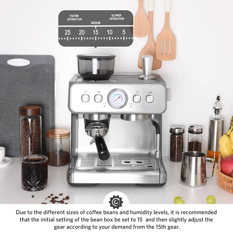 Elite Espresso Machines with Milk Frother Steam Wand, Coffee Grinder & Self-Cleaning