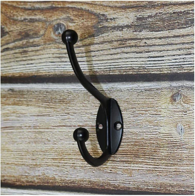 Wall Hooks,10Pcs Coat Hooks Hardware Towel Hooks for Hanging Coats Double No Rust Black Robe Hooks Wall Mounted with Screws for Key, Towel, Bags, Cup, Hat