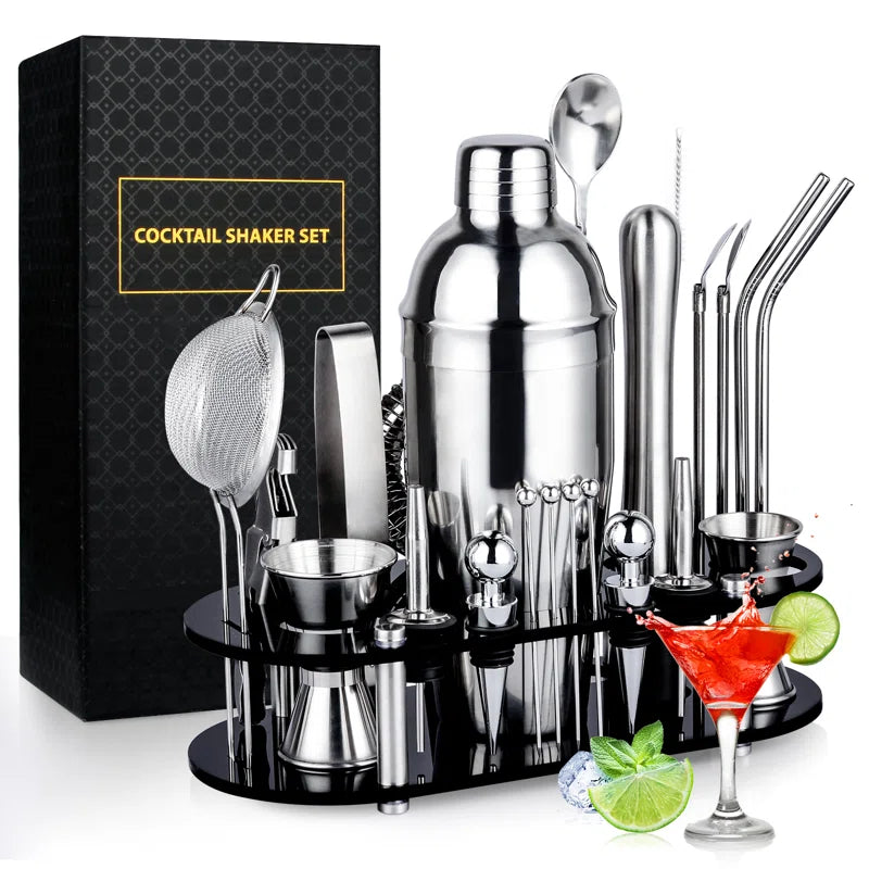 25 Piece Stainless Steel Cocktail Shaker Bar Tool Set with Stand