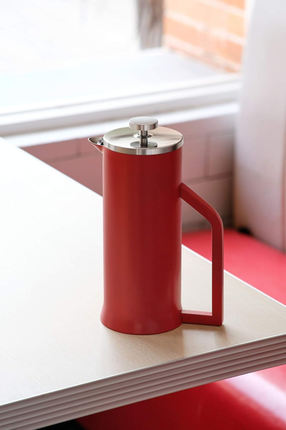French Press Coffee Maker - Stainless Steel Double Wall Vacuum Insulated - Large Thermal Brewer 34 Oz 1000 Ml Red