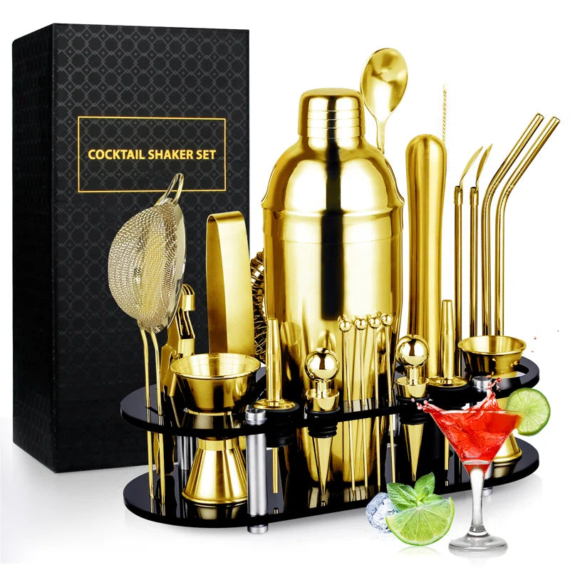 25 Piece Stainless Steel Cocktail Shaker Bar Tool Set with Stand