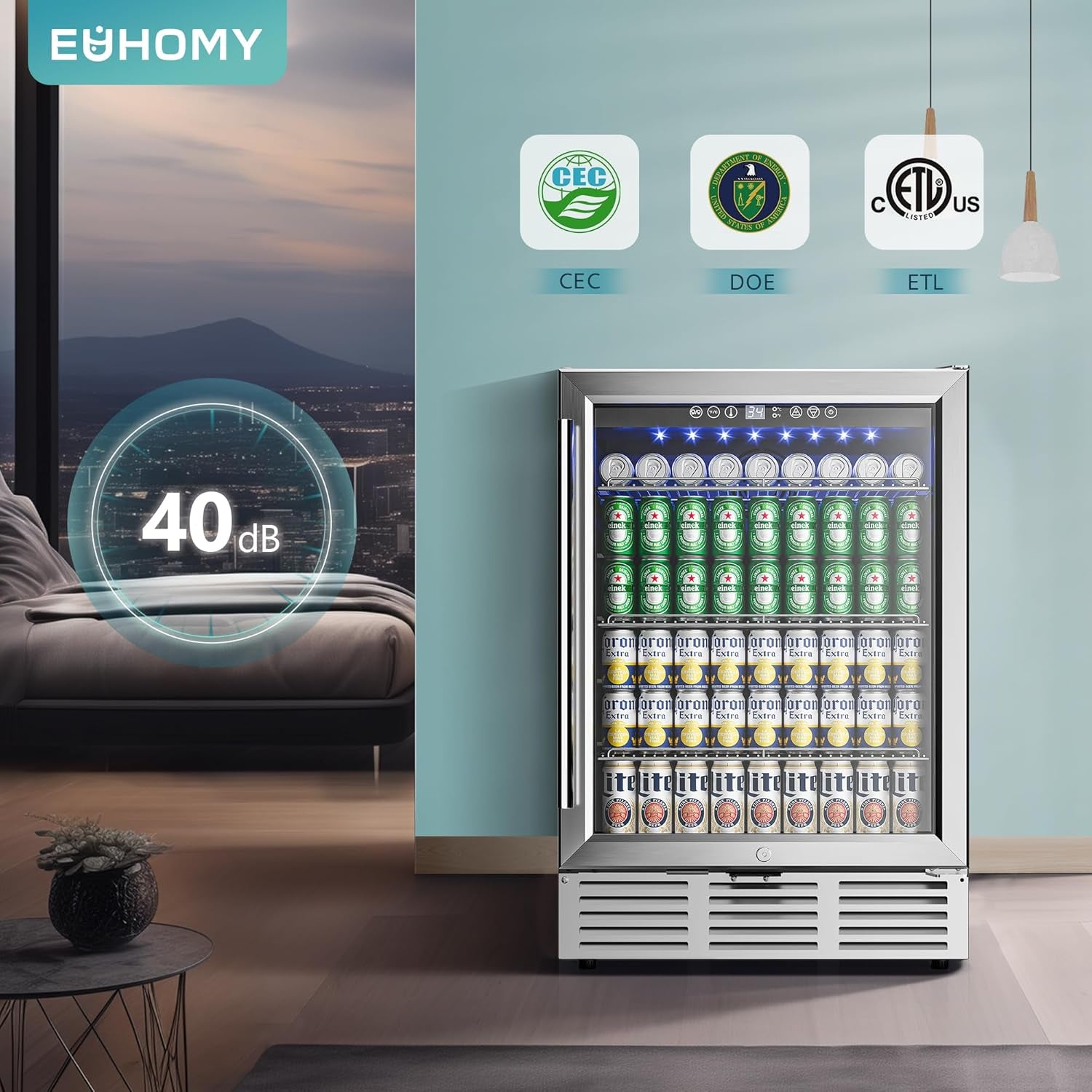 24 Inch Beverage Refrigerator, 180 Can Built-In Beverage Cooler, under Counter Beer Fridge with Glass Door for Soda, Water, Wine - for Kitchen, Bar or Office