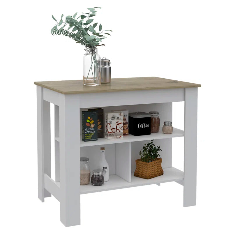 Cala 3-Shelf Wooden Kitchen Island