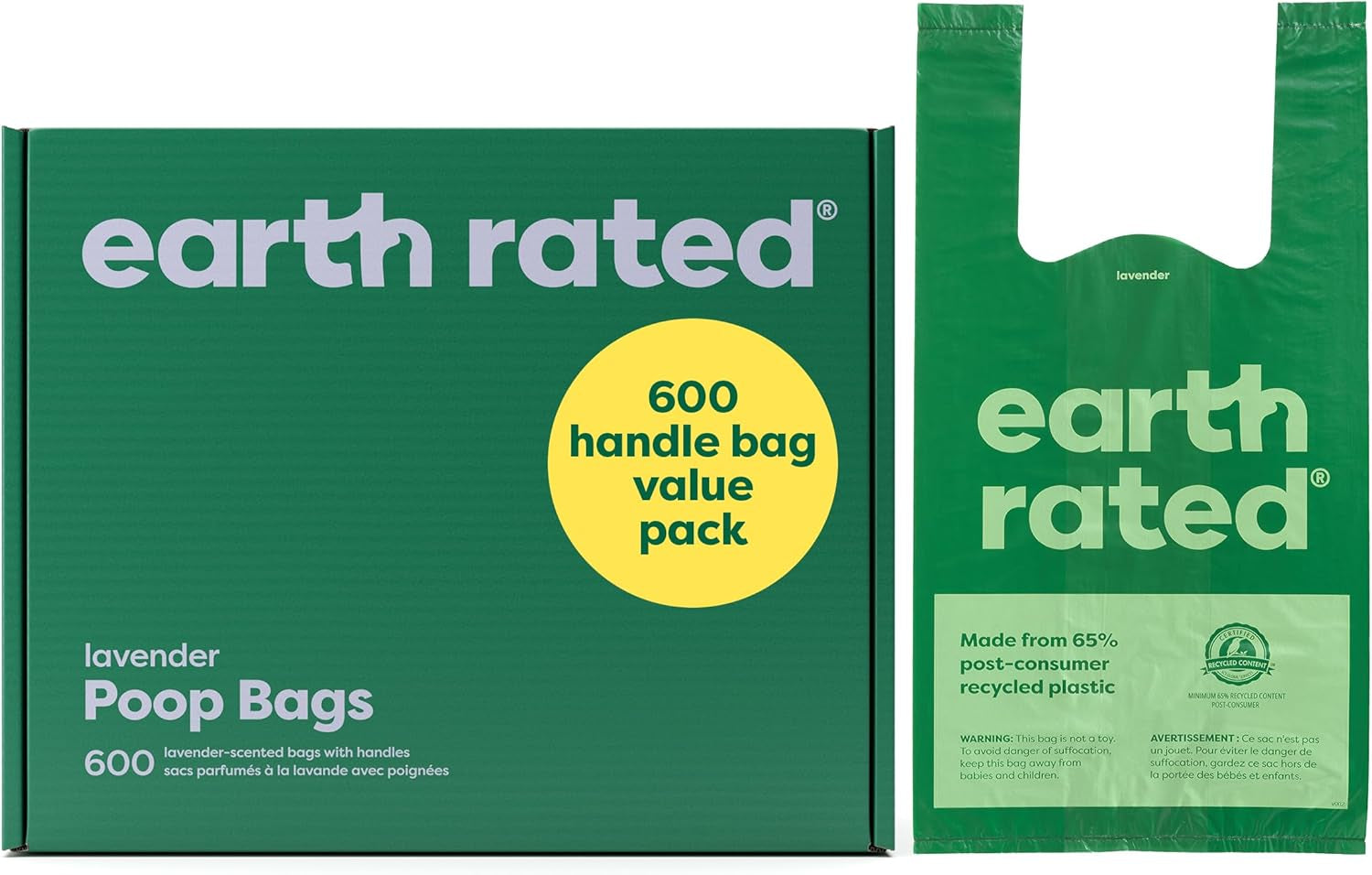 Dog Poop Bags with Easy-To-Tie Handles, Extra Wide Opening, Dispensing Boxes, Guaranteed Leakproof, Lavender, 600 Handle Bags