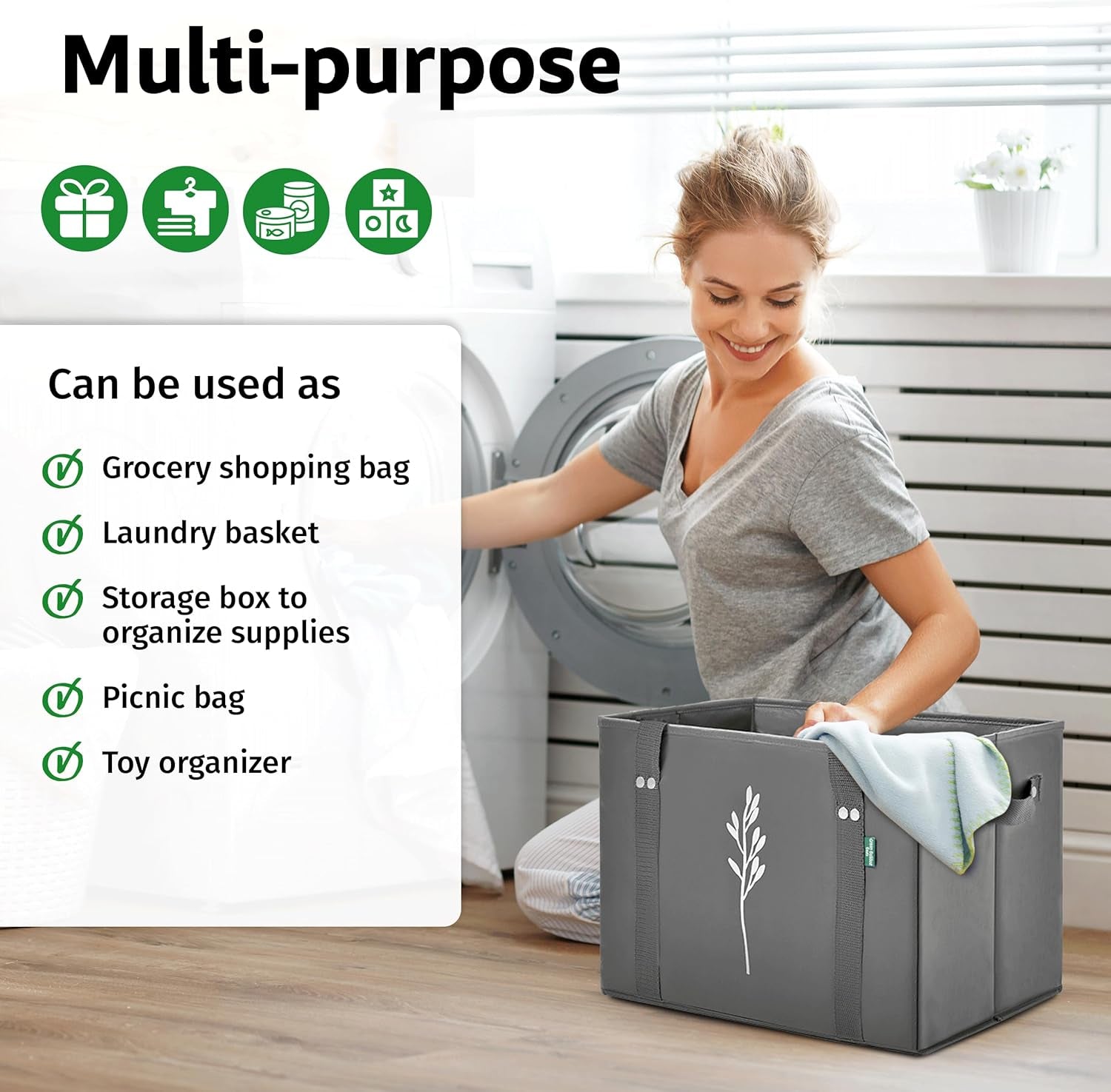 Green Bulldog Reusable Grocery Bags - Heavy Duty Reusable Shopping Tote Bags W/Long Handles, Foldable & Collapsible, Holds up to 65 Lbs - for Kitchen, Picnic 3 Pack