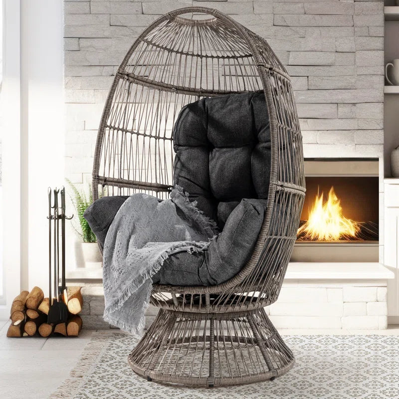 Cohner Wicker Swivel Egg Chair for Outdoor Indoor Thick UV Resistant Cushion