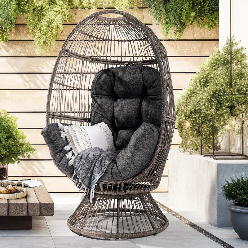 Cohner Wicker Swivel Egg Chair for Outdoor Indoor Thick UV Resistant Cushion