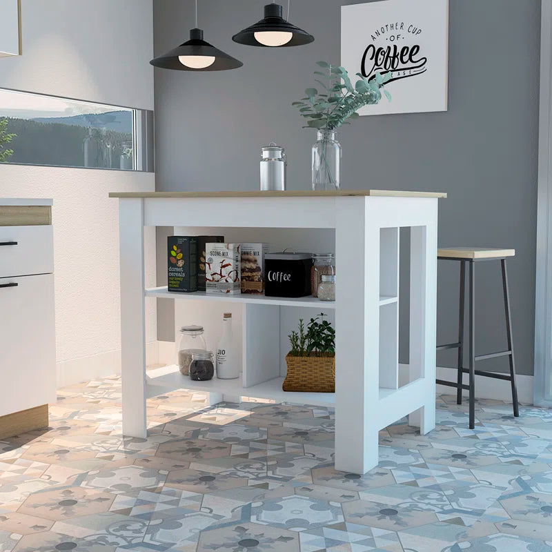 Cala 3-Shelf Wooden Kitchen Island