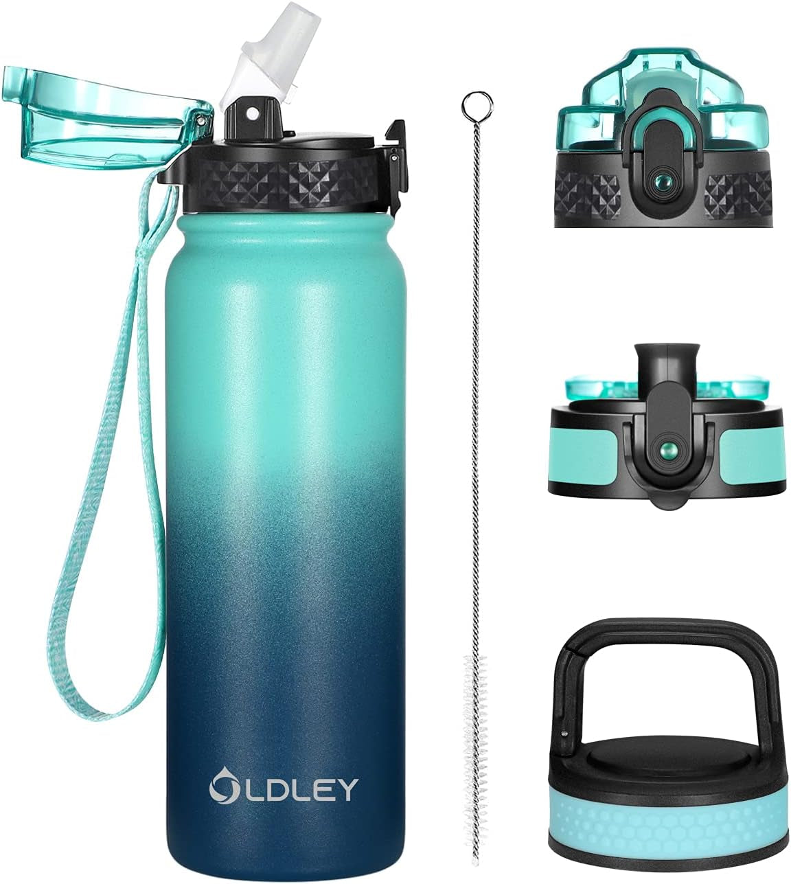 Insulated Water Bottle 20Oz for Adults Kids Stainless Steel Water Bottles with Straw/Chug/Carabiner 3 Lids Fruit Strainer Double Wall Vacuum Wide Mouth BPA Free Leak-Proof for School Travel