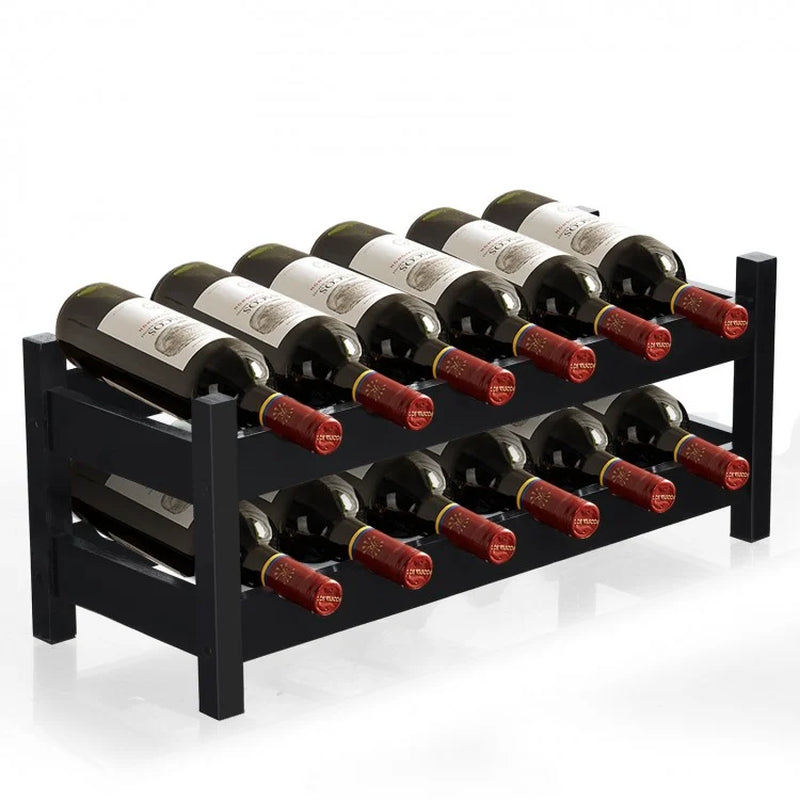 12 Bottles 2-Tier Bamboo Storage Shelf Wine Rack