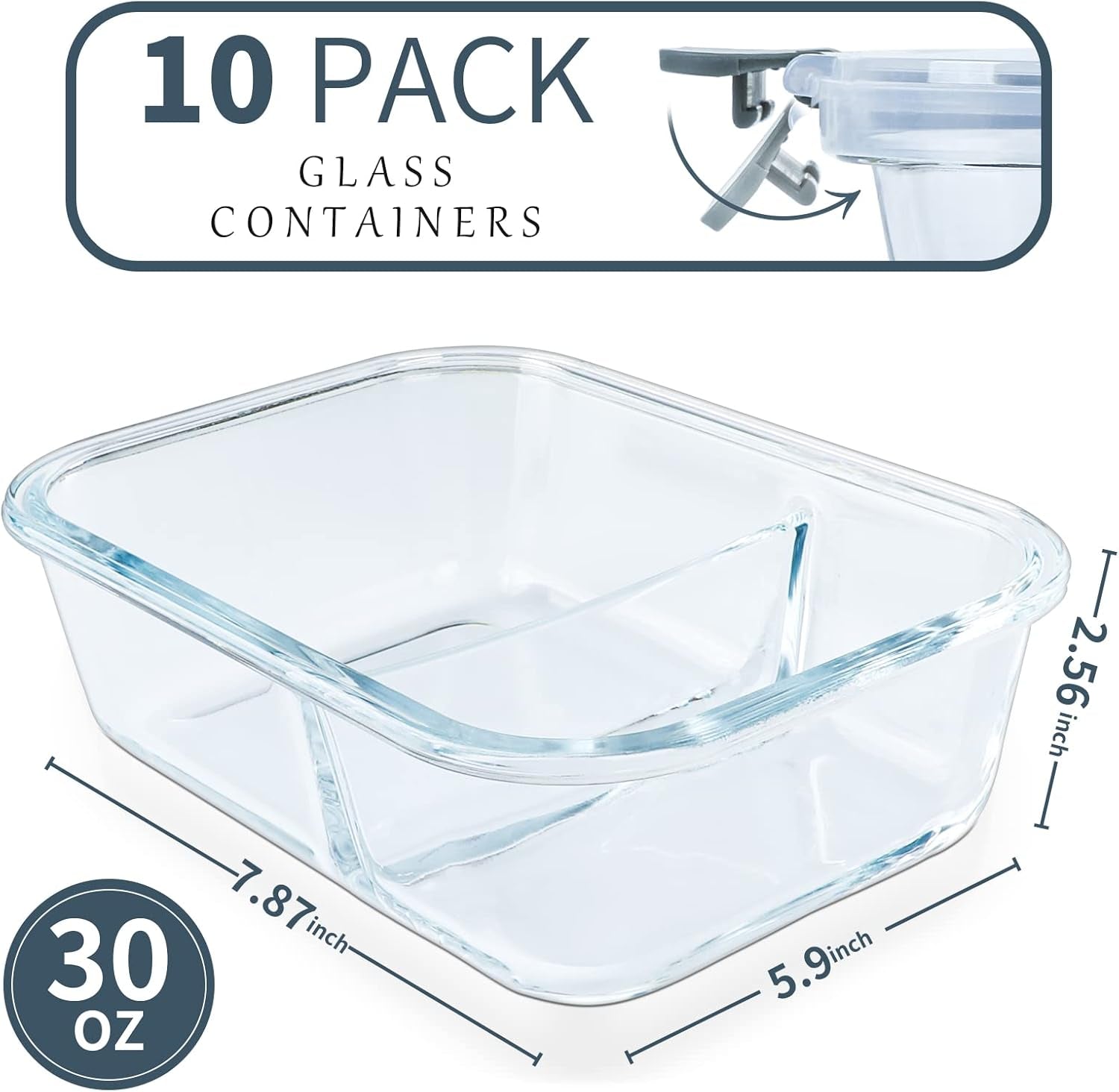 10 Packs Glass Meal Prep Containers 2 Compartments,Glass Food Storage Containers with Lids,Airtight Glass Lunch Bento Boxes,Bpa Free,Oven,Freezer and Dishwasher Safe…