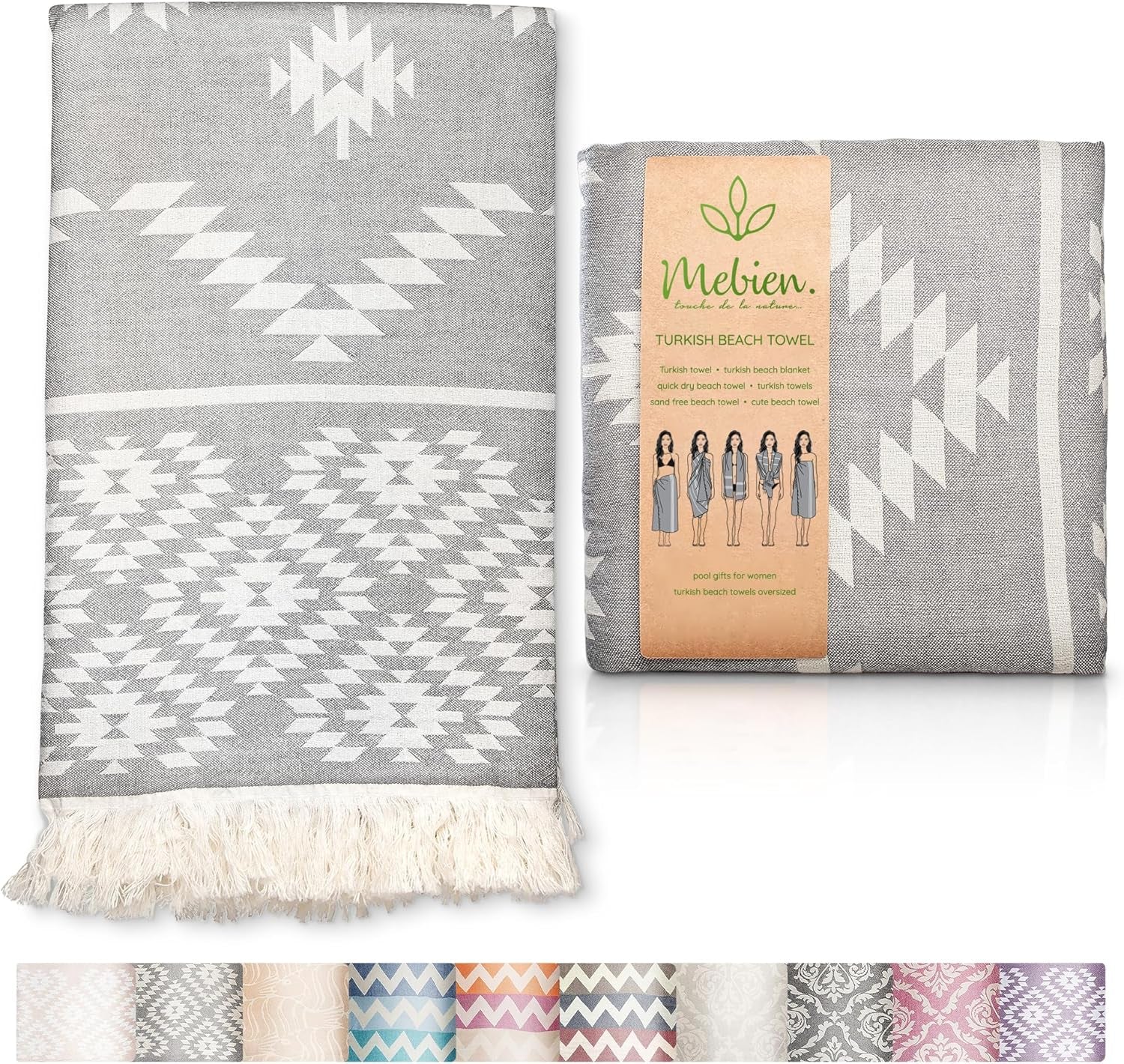 Premium Turkish Beach Towel – 35"X67" Lightweight Quick Dry Towel – 100% Cotton Sand-Free Turkish Towels – Ocean Light Grey