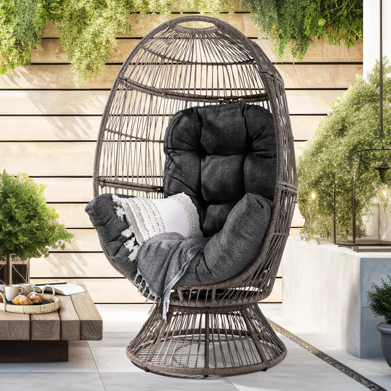 Cohner Wicker Swivel Egg Chair for Outdoor Indoor Thick UV Resistant Cushion