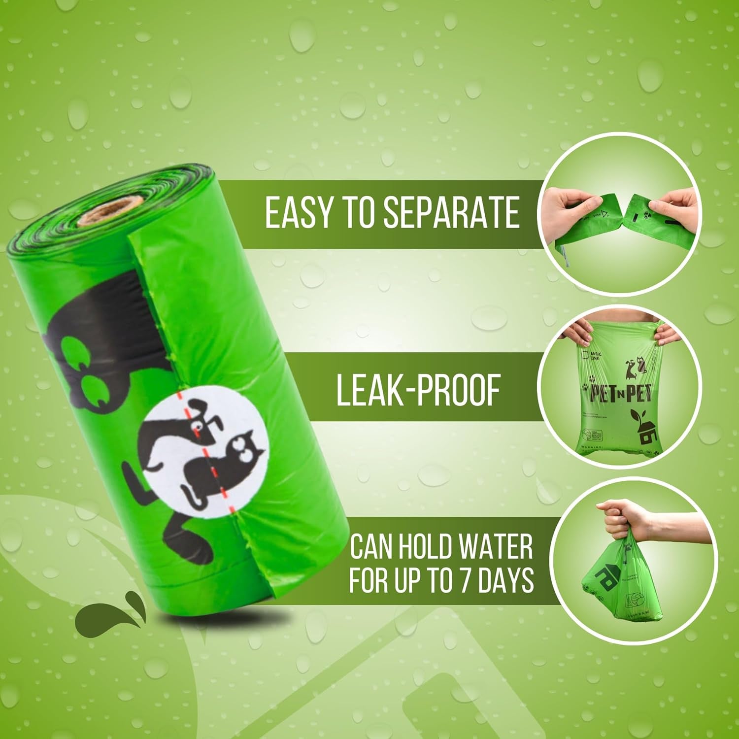Dog Poop Bags, 41% Plant-Based, USDA Certified, Leak-Proof Dog Bags Refill Rolls for Small & Large Doggy, Cat Litter Waste & Doggie Poo (1080 Count, Unscented, Green)