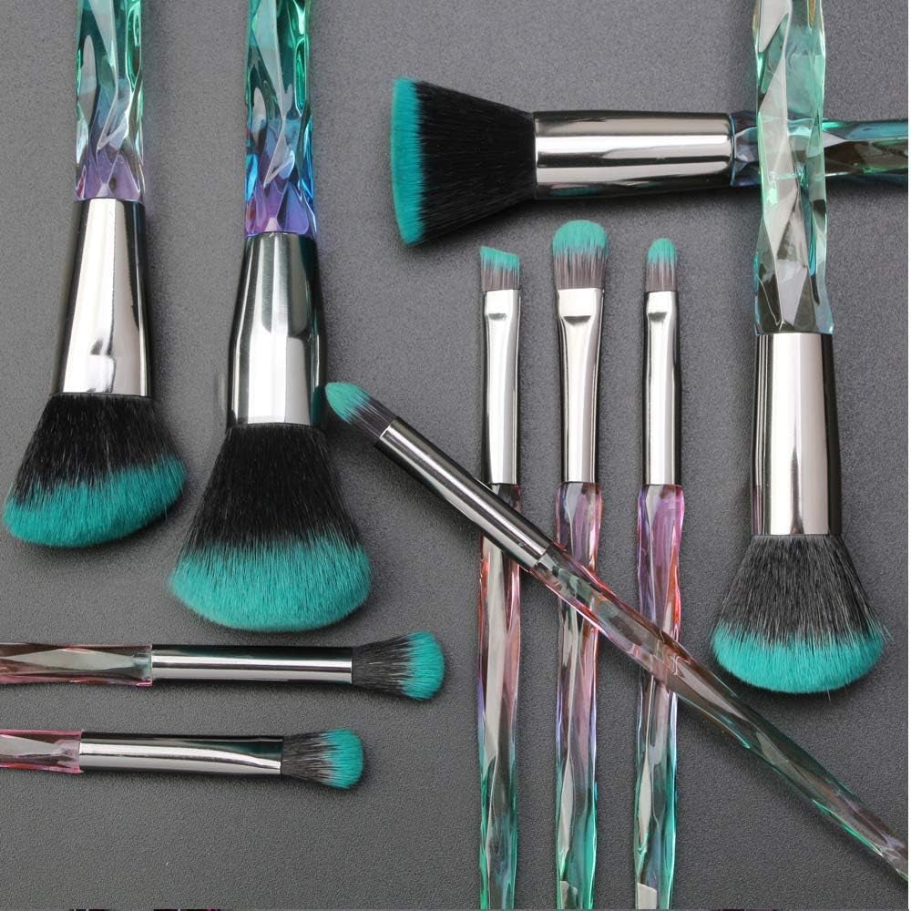 (Blue) - Makeup Brushes Crystal Handle Set,  10 PCS Crystal Transparent Handle Kabuki Powder Foundation Brush Concealer Eye Shadow Eyeliner Eyebrow Brush (Blue)