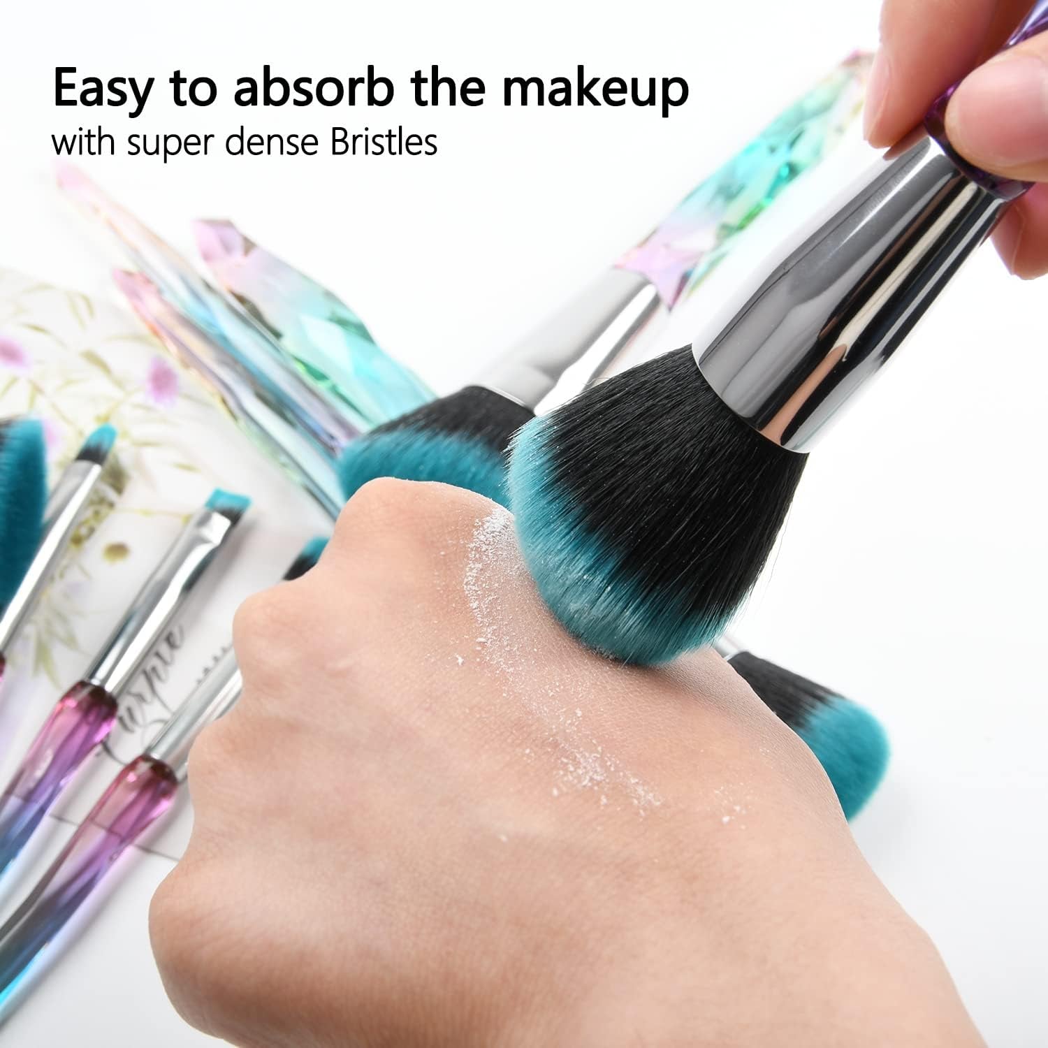 (Blue) - Makeup Brushes Crystal Handle Set,  10 PCS Crystal Transparent Handle Kabuki Powder Foundation Brush Concealer Eye Shadow Eyeliner Eyebrow Brush (Blue)