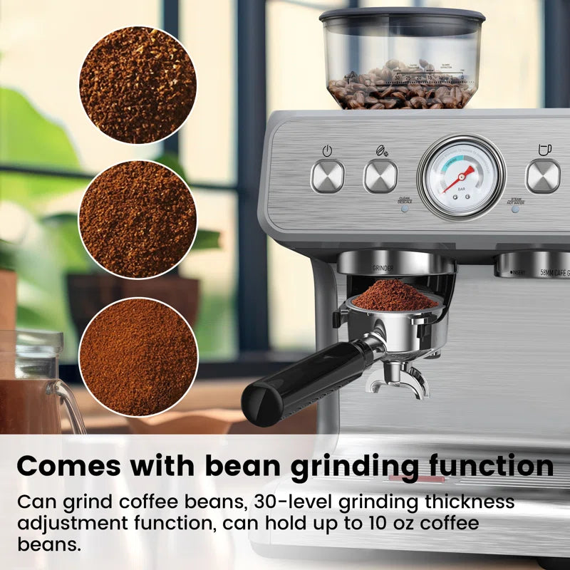 Elite Espresso Machines with Milk Frother Steam Wand, Coffee Grinder & Self-Cleaning