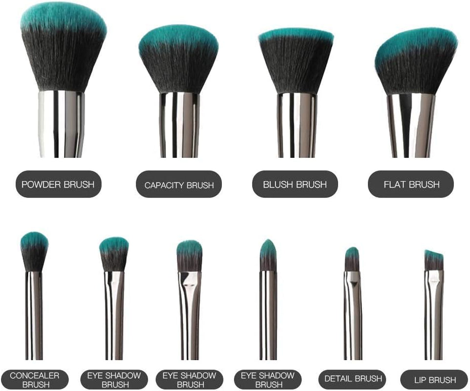 (Blue) - Makeup Brushes Crystal Handle Set,  10 PCS Crystal Transparent Handle Kabuki Powder Foundation Brush Concealer Eye Shadow Eyeliner Eyebrow Brush (Blue)