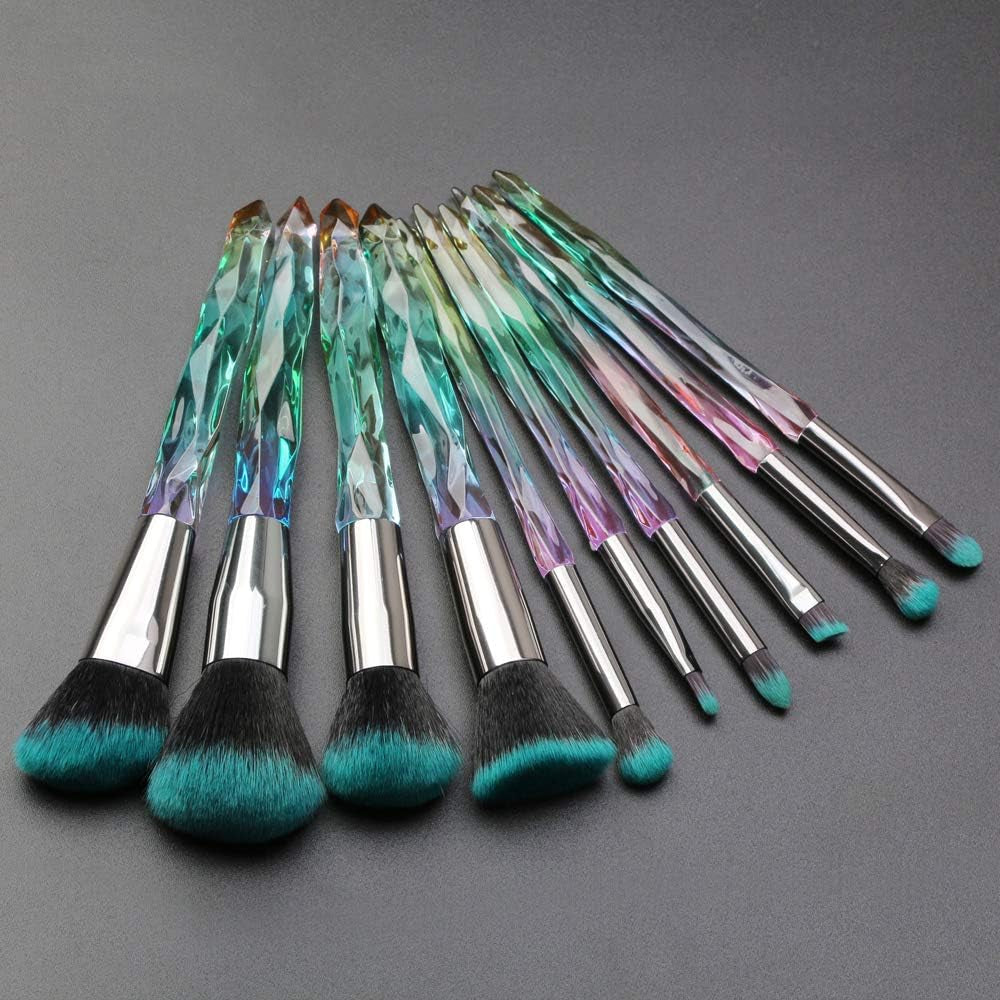 (Blue) - Makeup Brushes Crystal Handle Set,  10 PCS Crystal Transparent Handle Kabuki Powder Foundation Brush Concealer Eye Shadow Eyeliner Eyebrow Brush (Blue)