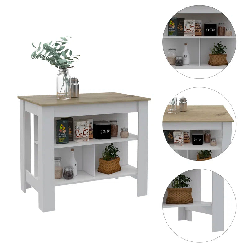 Cala 3-Shelf Wooden Kitchen Island