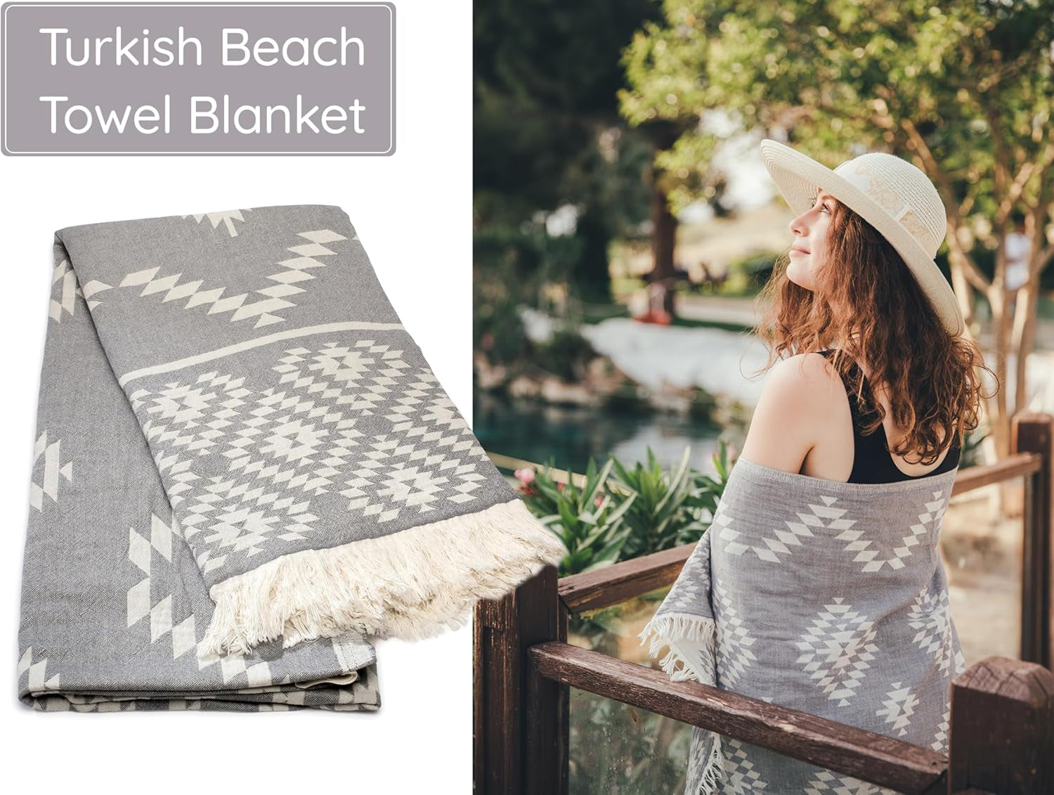 Premium Turkish Beach Towel – 35"X67" Lightweight Quick Dry Towel – 100% Cotton Sand-Free Turkish Towels – Ocean Light Grey