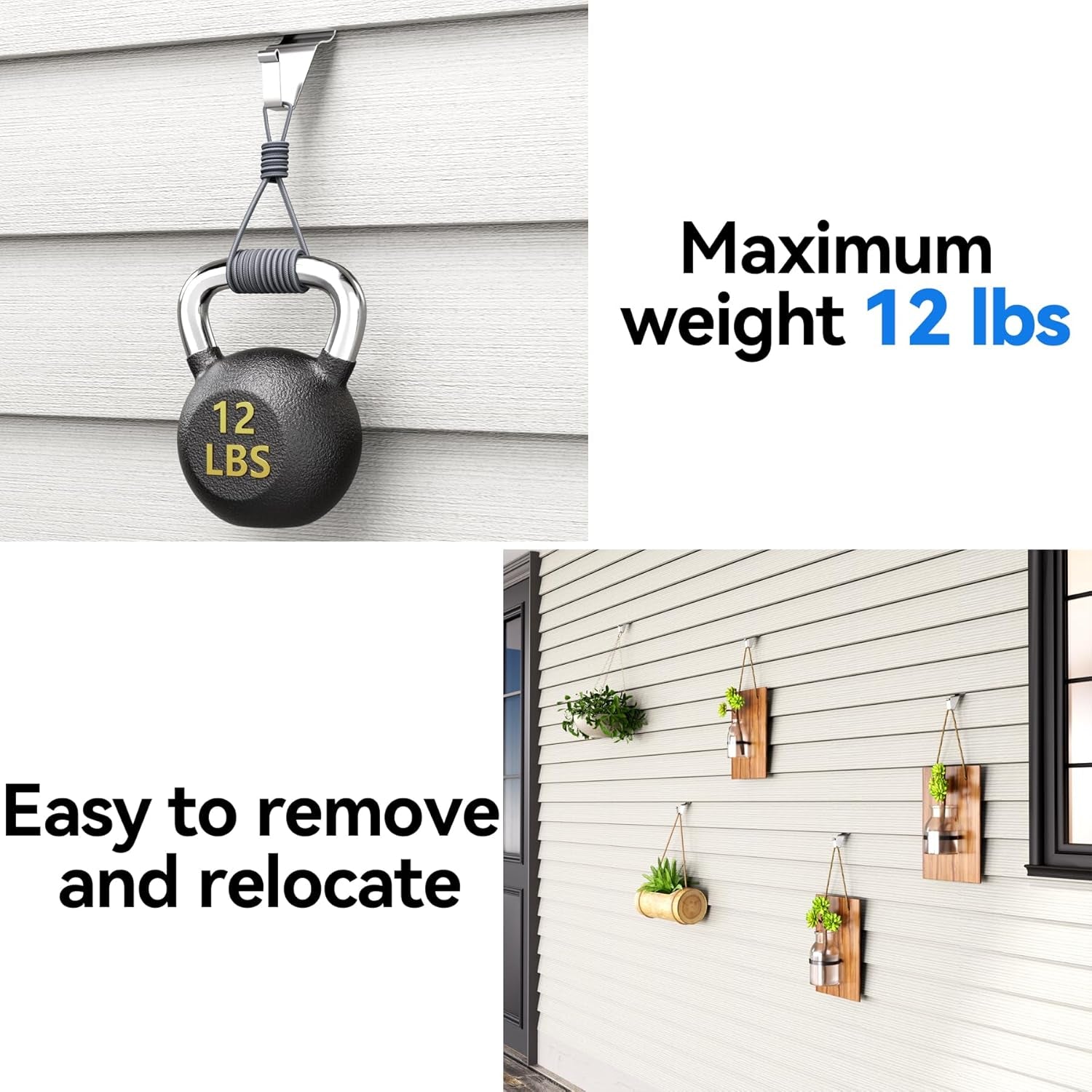 No-Hole Needed Vinyl Siding Hooks, Hanging Clips outside Wall Wreath Light Decor Hanger (15 Pack)