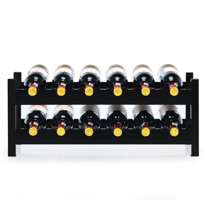 12 Bottles 2-Tier Bamboo Storage Shelf Wine Rack