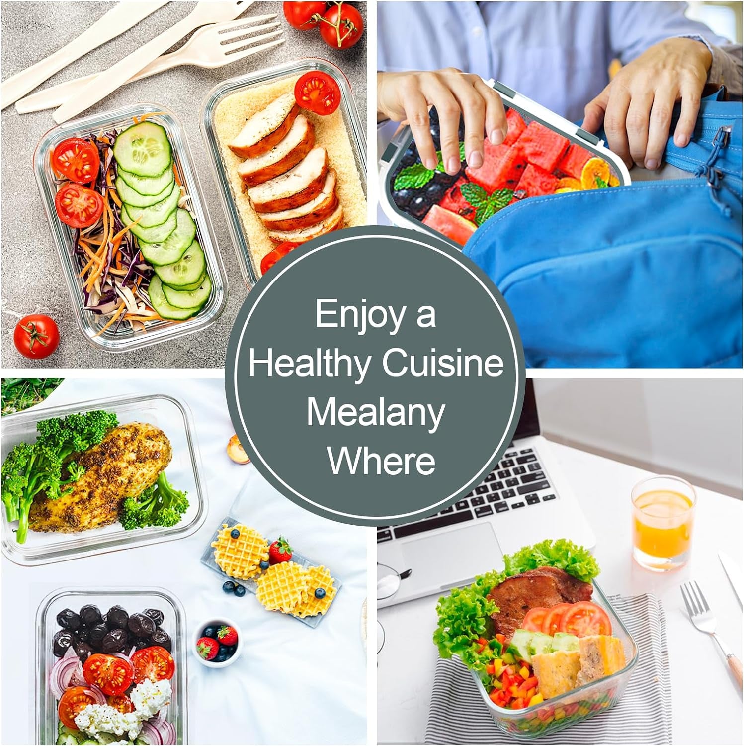10 Pack Glass Meal Prep Containers, Airtight Glass Lunch Containers, Stackable Glass Food Storage Containers Set with Lids,Exclusive of Bpa,For Microwave, Oven, Freezer & Dishwasher,Grey