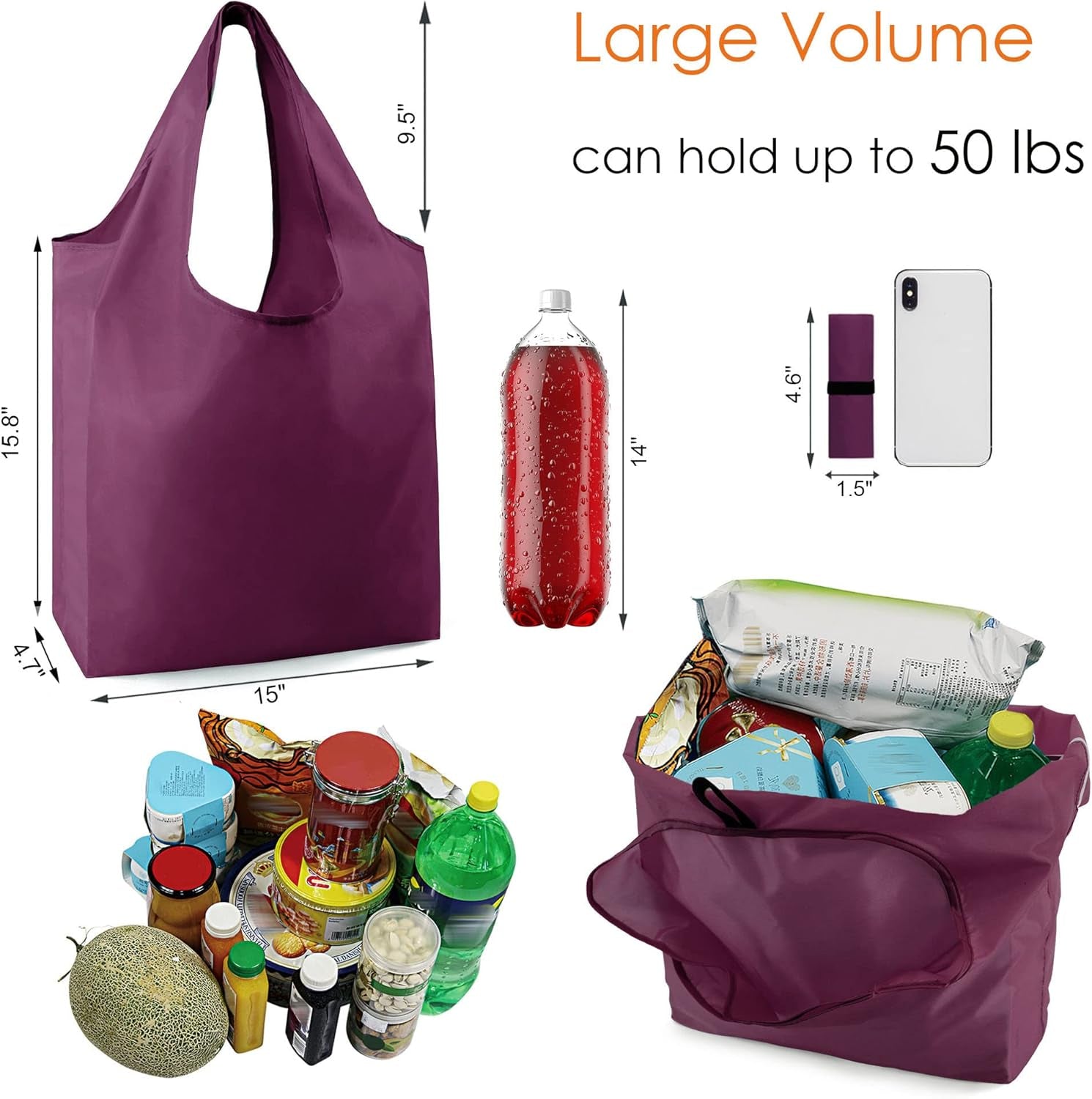 20 Pack Reusable Grocery Bags W Storage Pouch Reusable Shopping Bags Bulk W Elastic Band Colorful 50LBS X-Large Foldable Fabric Bags Machine Washable Heavy Duty Tote Bags for Groceries