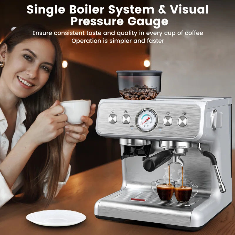 Elite Espresso Machines with Milk Frother Steam Wand, Coffee Grinder & Self-Cleaning