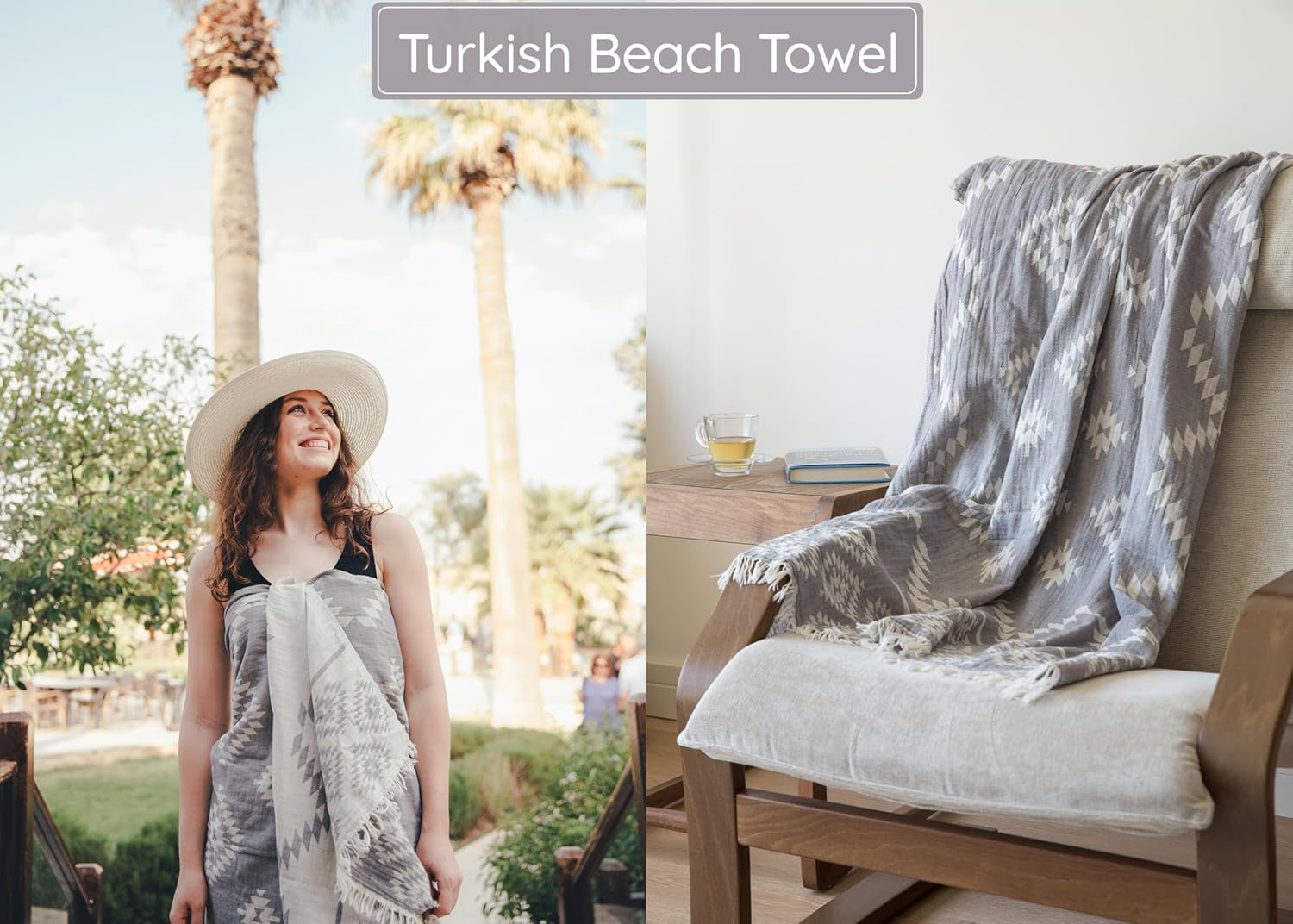 Premium Turkish Beach Towel – 35"X67" Lightweight Quick Dry Towel – 100% Cotton Sand-Free Turkish Towels – Ocean Light Grey