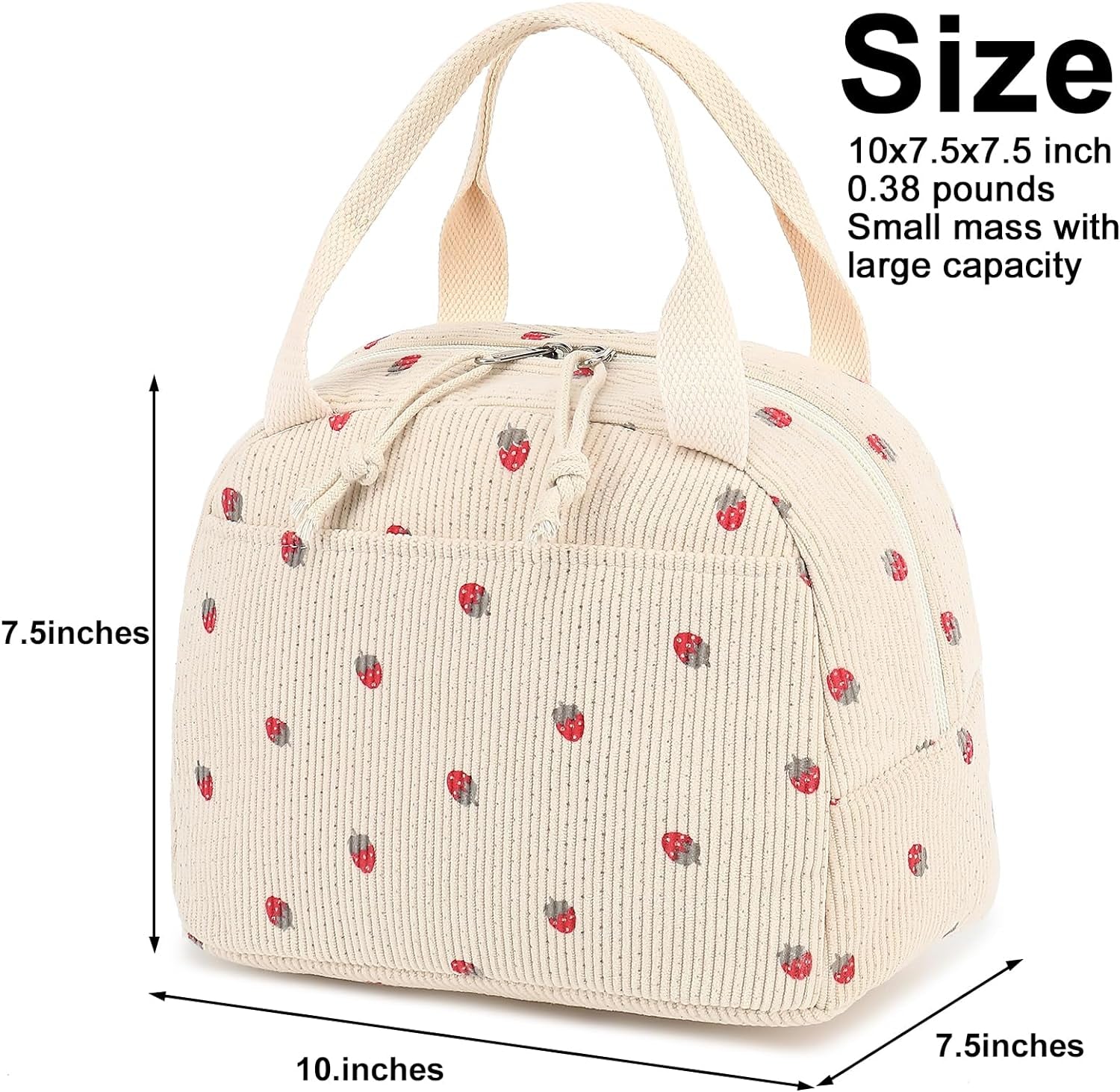 Lunch Bag for Women Men Cute Corduroy Lunch Tote Bags Reusable Insulated Lunch Box Large Capacity Reusable Insulated Cooler for Work Picnic or Travel