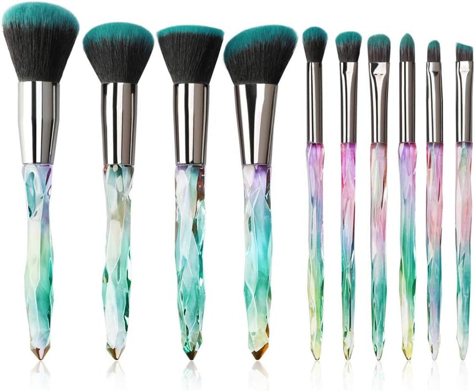 (Blue) - Makeup Brushes Crystal Handle Set,  10 PCS Crystal Transparent Handle Kabuki Powder Foundation Brush Concealer Eye Shadow Eyeliner Eyebrow Brush (Blue)