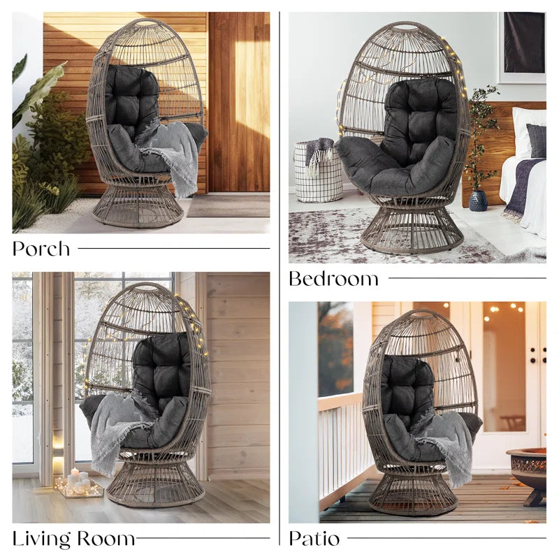 Cohner Wicker Swivel Egg Chair for Outdoor Indoor Thick UV Resistant Cushion