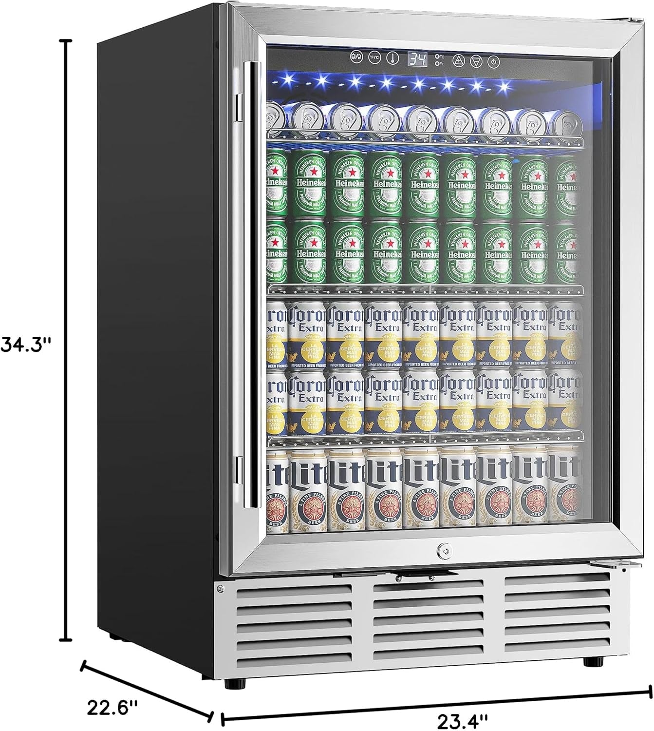 24 Inch Beverage Refrigerator, 180 Can Built-In Beverage Cooler, under Counter Beer Fridge with Glass Door for Soda, Water, Wine - for Kitchen, Bar or Office