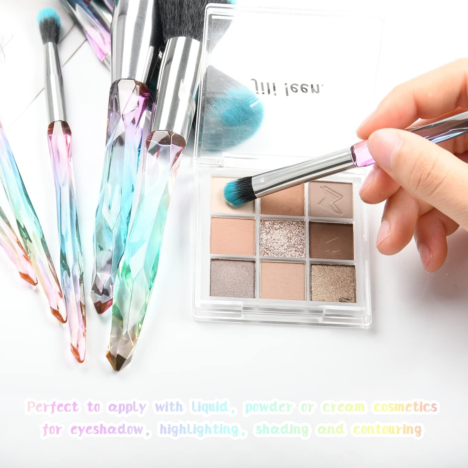 (Blue) - Makeup Brushes Crystal Handle Set,  10 PCS Crystal Transparent Handle Kabuki Powder Foundation Brush Concealer Eye Shadow Eyeliner Eyebrow Brush (Blue)