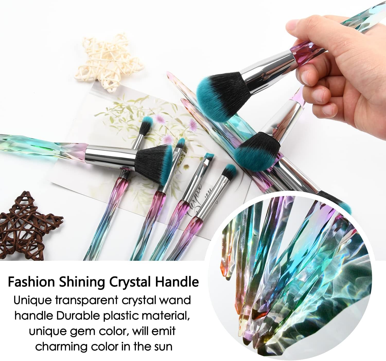 (Blue) - Makeup Brushes Crystal Handle Set,  10 PCS Crystal Transparent Handle Kabuki Powder Foundation Brush Concealer Eye Shadow Eyeliner Eyebrow Brush (Blue)