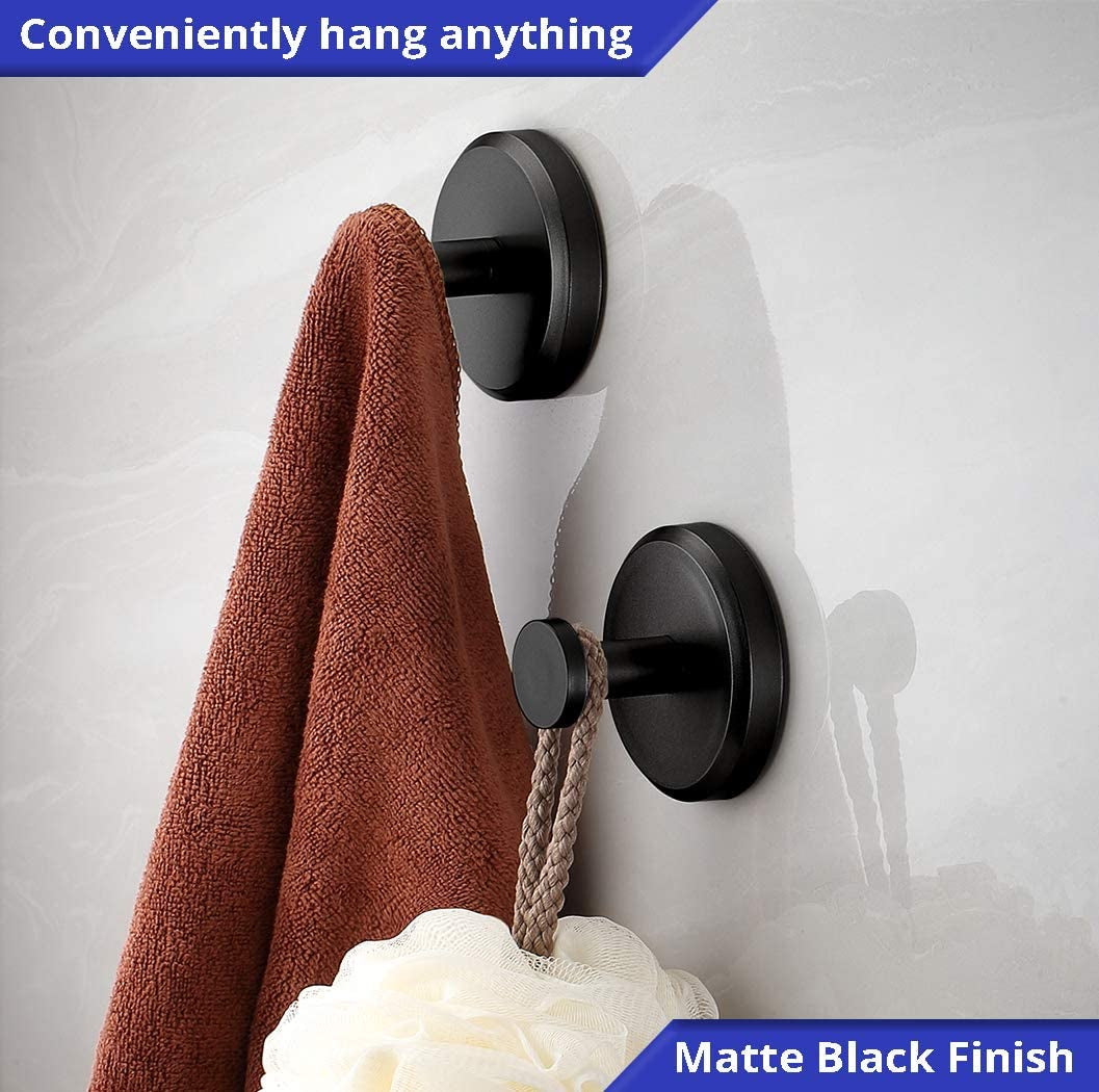 Suction Cup Hooks for Shower, Bathroom, Kitchen, Glass Door, Mirror, Tile – Loofah, Towel, Coat, Bath Robe Hook Holder for Hanging up to 15 Lbs – Waterproof, Dark, Matte Black (2-Pack)