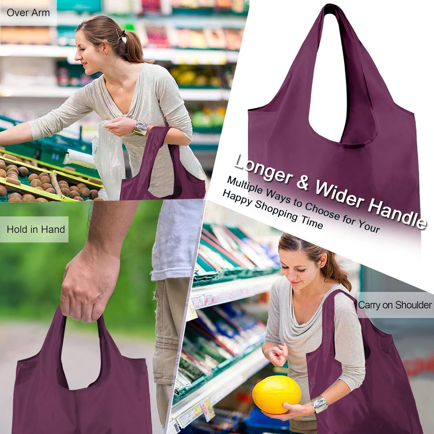 20 Pack Reusable Grocery Bags W Storage Pouch Reusable Shopping Bags Bulk W Elastic Band Colorful 50LBS X-Large Foldable Fabric Bags Machine Washable Heavy Duty Tote Bags for Groceries