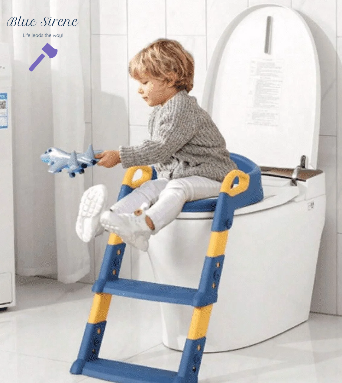 Potty Training Seat with Step Stool Ladder, Foldable Training Seat with Handles, Height Adjustable for Toddlers (Gray)
